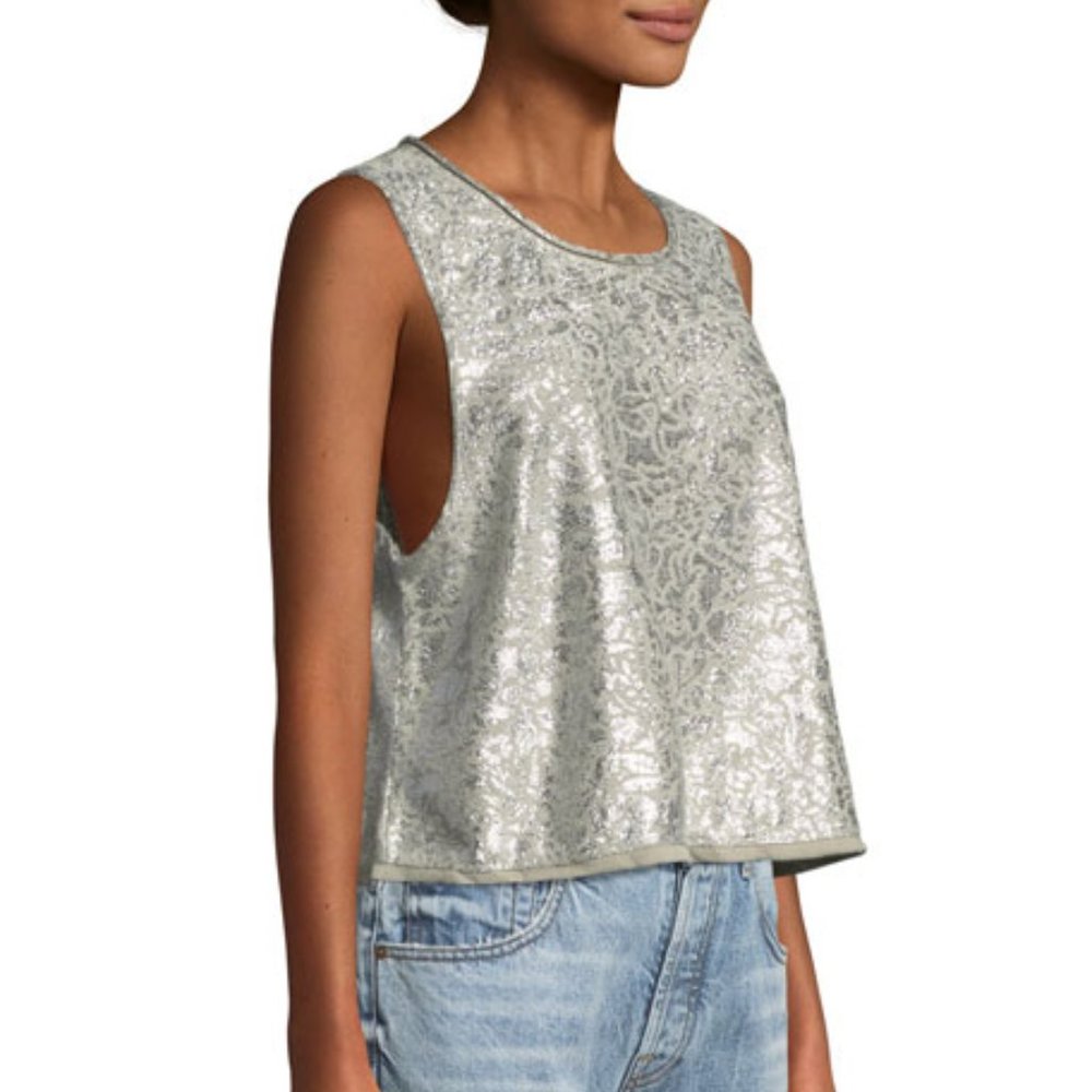 FREE PEOPLE Casual Fancy Metallic Crop Tank